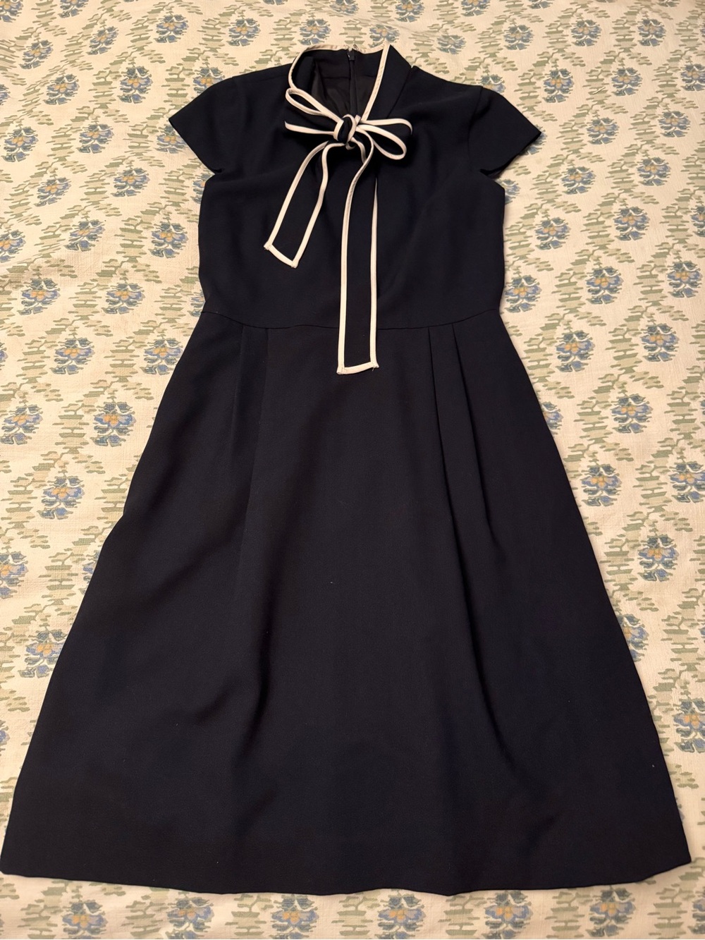 J. Crew Black Midi Dress with Piped Cream Bow Accent